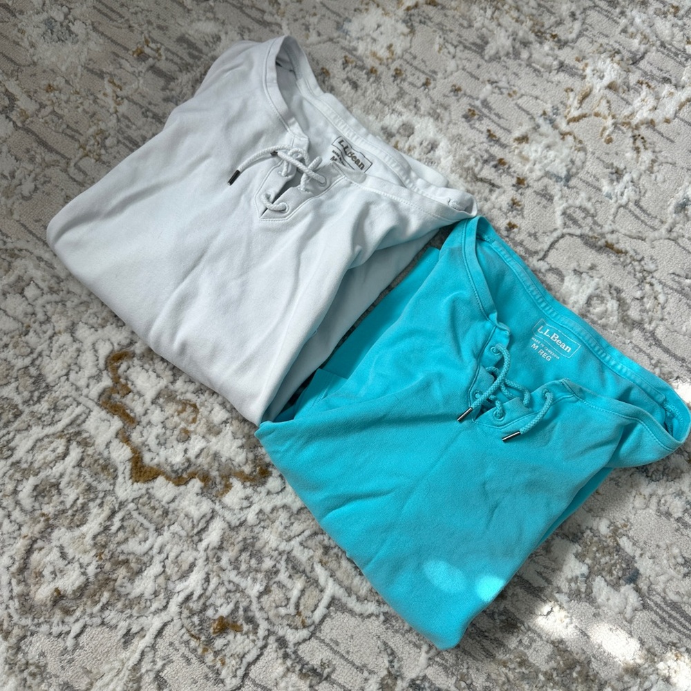 L.L. Bean Lace-Up Tops - Turquoise & White